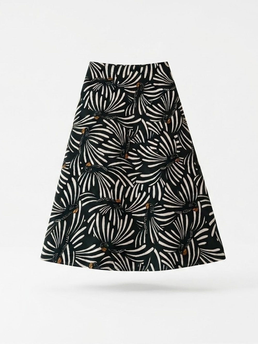 FARM Rio Black and Cream Botanical A-Line Skirt